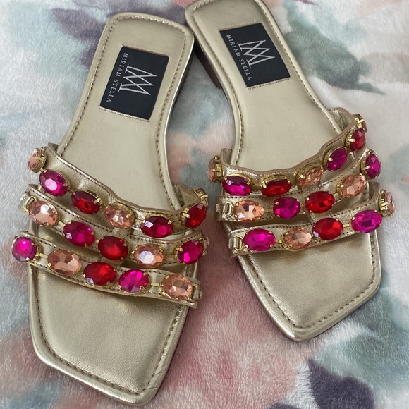 miriam stella Shoes - Gold leather jeweled slides